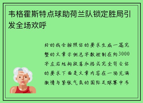 韦格霍斯特点球助荷兰队锁定胜局引发全场欢呼